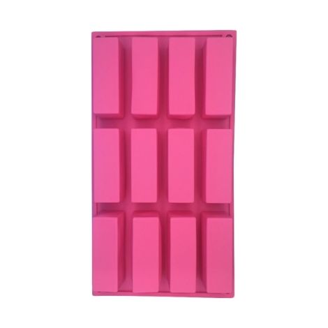 Dreidimensionale rechteckige Silikon-Kuchenform für Schokoladenriegel mit 12 Fächern (rosarot) (1/4)