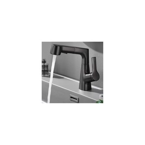 Mitigeur de cuisine avec douchette , flexible pivotant à 360° pour eau chaude et froide , 2 modes de pulvérisation avec flexible de 60 cm (noir)