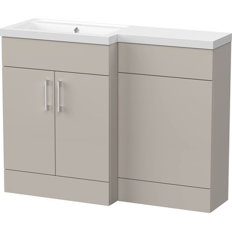 Wichnor Floor Standing 2 Door Vanity Basin WC Unit with Polymarble Basin, 1100mm, Left Hand, Pebble Grey