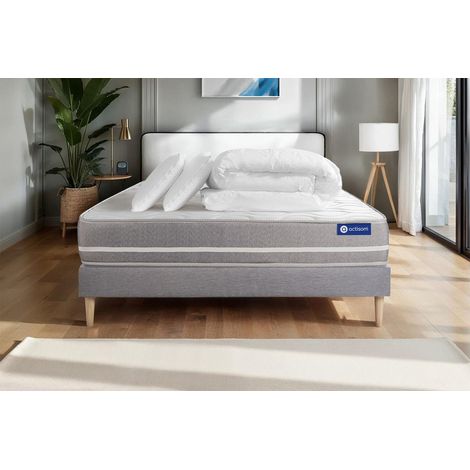 Pacchetto letto completo - Materasso 160x200cm + Box spring con doghe (kit) + 2 cuscini + Piumino - Actilatex Touch