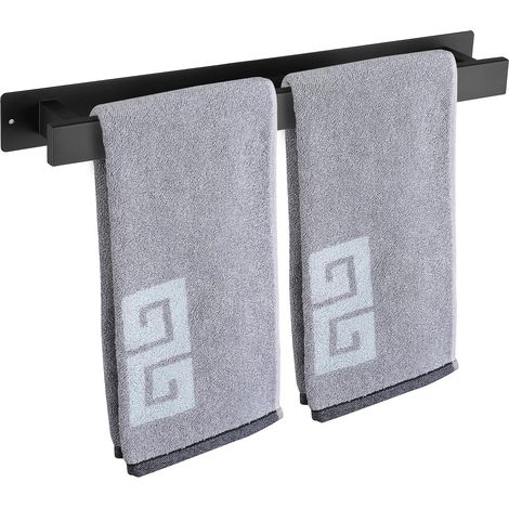 Barre Porte-Serviettes de Salle de Bain, Auto-adhésive ou à vis, Fixation Murale en Acier Inoxydable, Imperméable et antirouille, Convient pour Salle de Bain, Camping-Car, Cuisine (40 cm, Black)