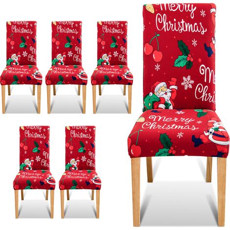 Jiubiaz Stuhlhussen Weihnachten Stretch Rot Weihnachtsmann 6 Stück (1/5)