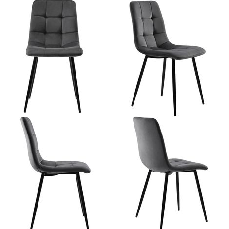 Ensemble table de salle à manger ronde 80 cm avec 4 chaises en velours gris, plateau effet marbre blanc et pieds métalliques dorés (1/5)