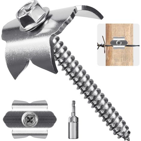 Clôture en Acier Inoxydable, 100pcs Crampillon pour Cloture 4cm Pinces de Fixation pour Clôture Réparation Poteaux Portail Ferme Bois, Crampon Acier avec Fil Métallique Tressé Adaptateur M8 (1/5)