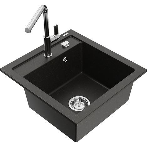 Mexen Vito 1-Becken-Granit-Spüle mit Mischbatterie Flora, Schwarz/Gold metallisch - 6503-75-670401-0 (1/5)