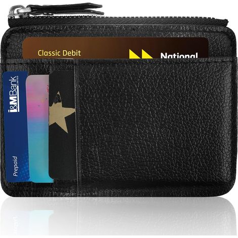 Porte-cartes de crédit fin, portefeuille en cuir avec fermeture éclair et porte-monnaie fin pour femme et homme