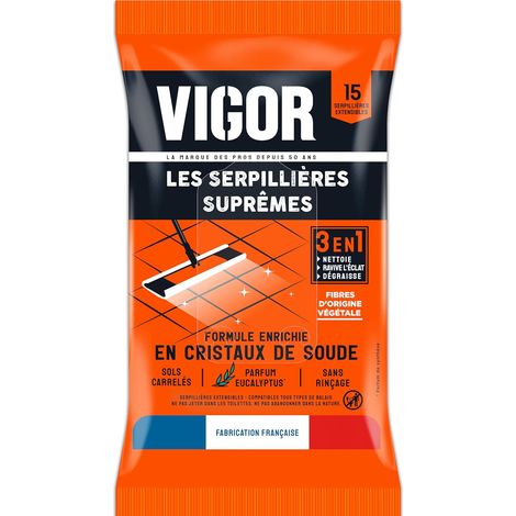 Serpillières Suprêmes 3 en 1 Nettoie, Ravive l'éclat et Dégraisse Formule Enrichie en Cristaux de Soude Sans Rinçage - Sols Carrelés Fabriqué en France x15 Serpillières Extensibles (1/5)