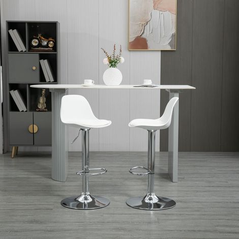 Set aus 2 Barhockern, hohe Küchenstühle mit Rücken- und Fußstütze, höhenverstellbar, 38 x 42 x 82–104 cm, weiß