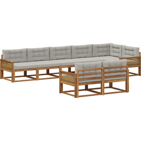 Conjunto de sofás de exterior 8 uds. Natural y Gris Claro vidaXL (1/5)