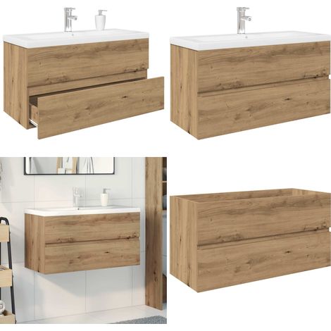 vidaXL Meuble lavabo avec bassin et robinet intégrés chêne artisanal (1/5)