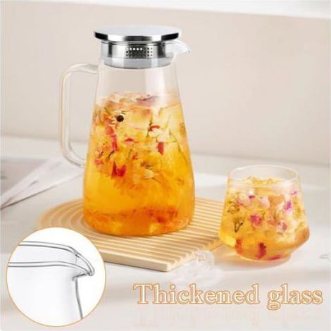 Carafe en verre 1.8L avec couvercle et anse, filtration fine eau chaude thé glacé jus café lait (1/4)