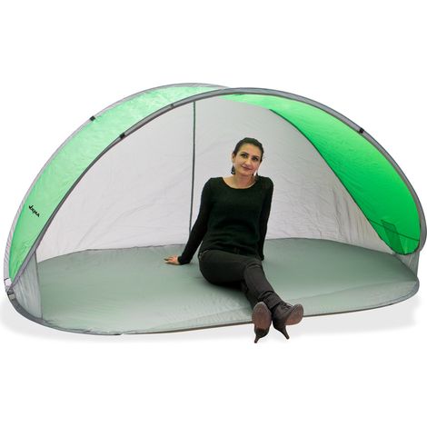 Strandmuschel Pop Up Strandzelt Sonnenschutz Windschutz grün/grau Wurfzelt (1/5)