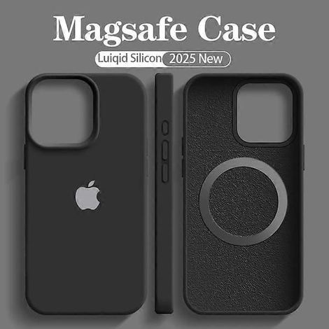 Étui souple en silicone liquide MagSafe d'origine pour Apple iPhone 16, 15, 14, 12, 13 Pro Max, chargement sans fil, avec logo 16, étui magnétique noir pour 13 Pro Max (1/5)