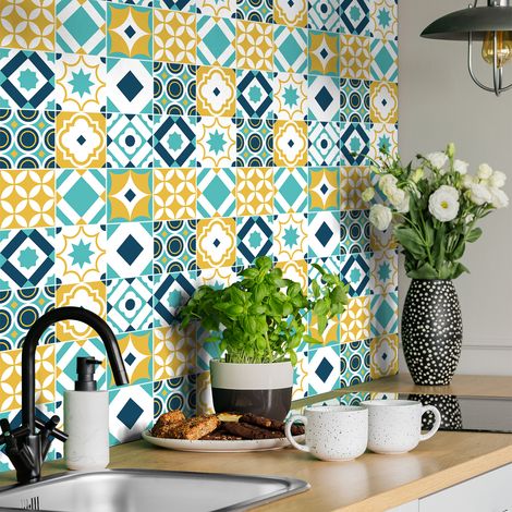 Sticker Mural Carrelage adhésif Cuisine Salle de Bain - 24 STICKERS CARRELAGES AZULEJOS RANCHO - 24stickers10x10cm (1/5)