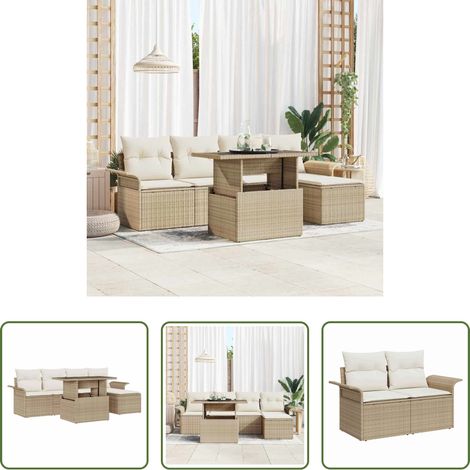 Mobilier extérieur - Ensemble de canapé de jardin avec coussin 6 pcs Beige polyrotin (1/5)