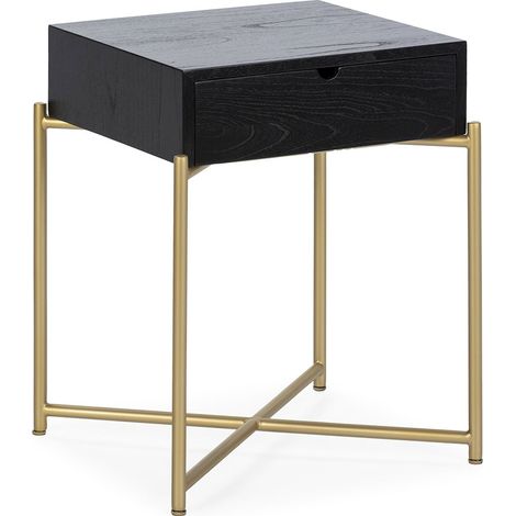 Table de chevet en bois de cèdre noir et piètement doré élégant - noir bois foncé et doré (1/3)