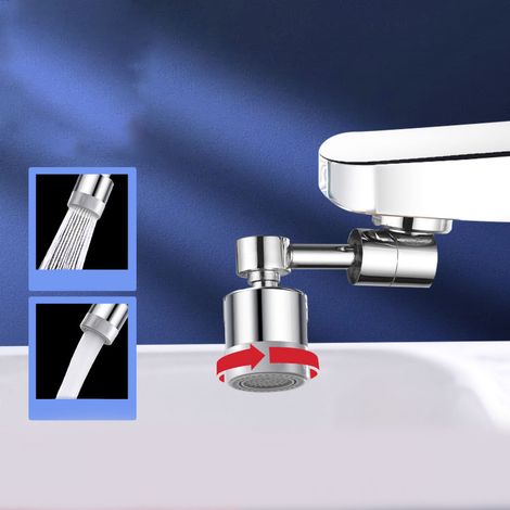 Mitigeur rotatif en laiton non toxique, bec orientable 1080° double mode, pommeau pulvérisateur multifonction pour lavabo salle de bain (1/5)