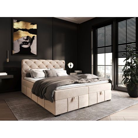 Boxspringbett Schlafzimmerbett GISEL 120x200cm Stoff Salvador Creme (1/5)