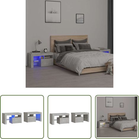 LED-Leuchten - Nachttische 2 Stk. mit LED-Leuchten Betongrau 70x36,5x40 cm (1/5)