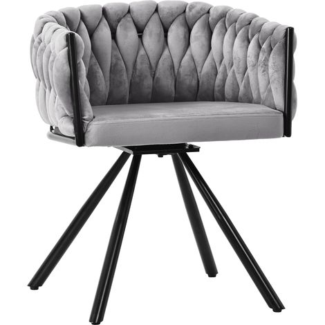 ELVMI Lote de 6 Sillas de Comedor Giratorias, Respaldo Ergonómico, en Terciopelo y Acero, Gris (1/5)
