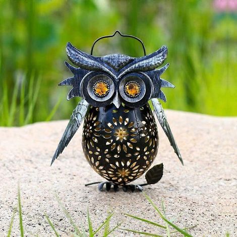 Lanterne solaire d'extérieur, lampe solaire vintage en métal en forme de hibou, éclairage de jardin LED étanche IP65, lanterne solaire décorative suspendue pour terrasse. (1/5)