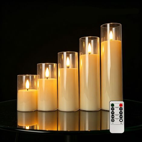 (5 bougies LED blanches) avec des flammes vacillantes réalistes, fabriquées en plastique de qualité supérieure, décoration intérieure et les fêtes. (1/5)