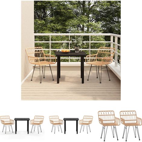 Gartenstuhl - vidaXL 3-tlg. Garten-Essgruppe Poly Rattan - Gartenesszimmer (1/5)