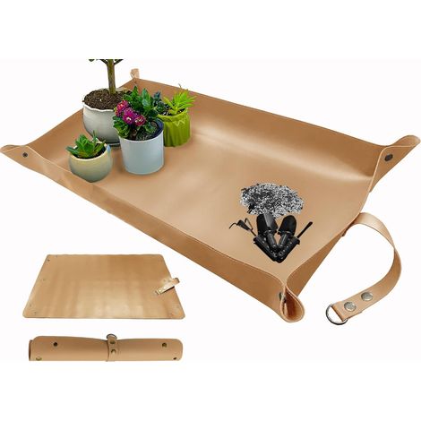 Tapis de jardin en simili-cuir imperméable 4576cm pour rempotage, plateau anti-terre portable pour transplantation des plantes, tapis de travail extérieur (1/3)