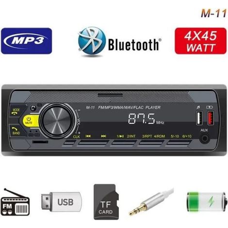 Autoradio 1DIN Bluetooth 5.0 USB AUX FM Entrée TF Commande Vocale Mains-Libres - Blanc - 1 Pièce