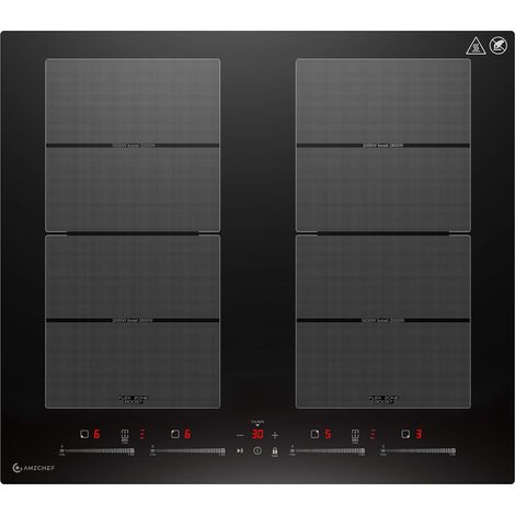 Induktionskochfeld 60cm mit 2 Flexzonen, 4 Zonen Induktionskochplatte mit leisem Betrieb, 9 Leistungsstufen und Booster - BBQ Funktion, Pausenfunktion und Warmhalten, 7400W (1/5)