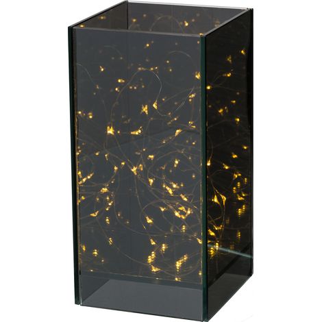 Lichtobjekt Dekogefäß Schwarz rechteckig 20 cm mit 15er LED-Lichterkette - Glas