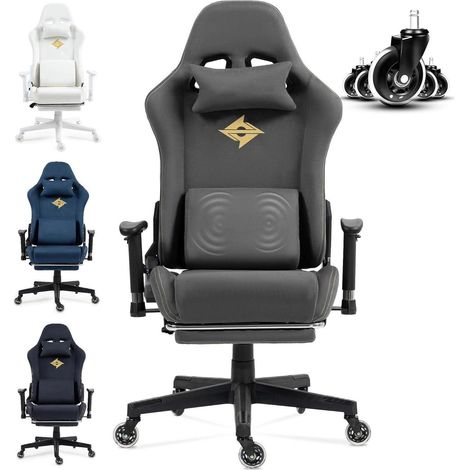 Dowinx Gaming Stuhl Bürostuhl Massage Luxuriöser Wildleder Grau 90-165° 150KG (1/5)