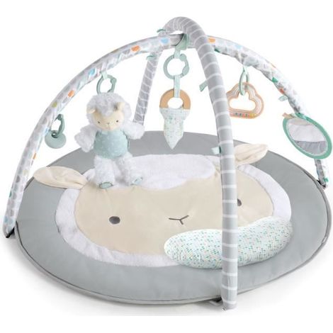 Tapis d'éveil évolutif INGENUITY - Petit Mouton - Arche de jeu amovible. 5 jouets sensoriels. Peluche mouton. Miroir. Coussin.