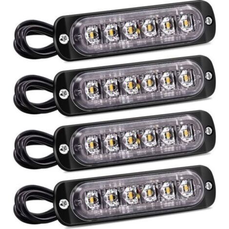 4 luci di posizione laterali stroboscopiche, barra luminosa di emergenza a 6 LED, lampeggiante di emergenza ambra, luci lampeggianti di emergenza, impermeabili 12V 24V universali per auto e camion - C