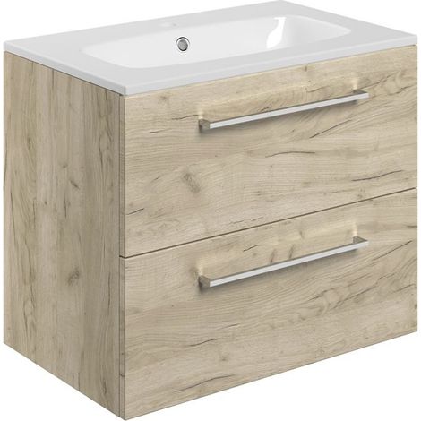 Signature Aalborg Wall Hung 2-Drawer Vanity Unit with Basin 610mm Wide - Oak (1/3)