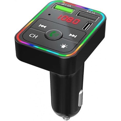 Bluetooth-FM-Transmitter fürs Auto, QC 3.0 & 7-farbige LED-Hintergrundbeleuchtung, Bluetooth-Adapter, Musikplayer, Freisprecheinrichtung, SD-Kartensteckplatz, USB-Unterstützung