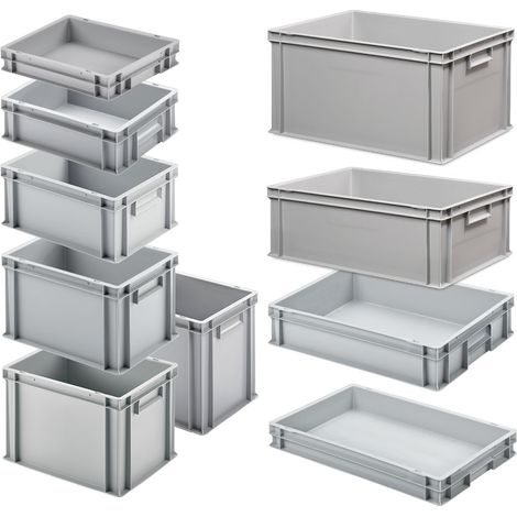 BRB Set mit 10 Eurobehältern in 10 versch. Größen/Höhen, 6x 400x300 / 4x 600x400 mm, grau