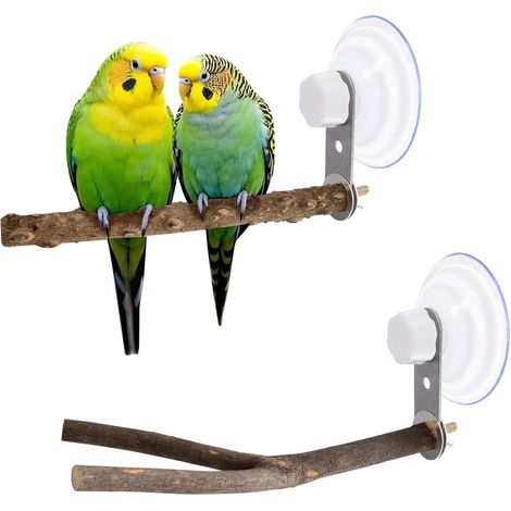 2 x Natural Wood Bird Perch Stand with Two Suction Cups Natural Wood Perch Brackets for Windows, Mirrors, Car, Shower, Ceramic, Bath (1/5)