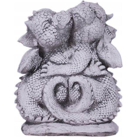 Sculpture de jardin représentant deux dragons en béton enlacés (1/4)