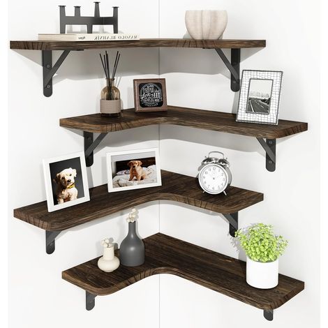 Étagères Angle Design x4 – Bois Foncé – Rangement & Déco Moderne (1/5)