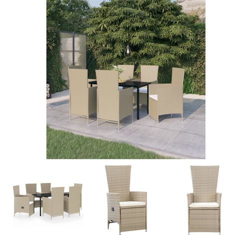 Gartenstühle - vidaXL 7-tlg. Garten-Essgruppe mit Auflagen Beige - Gartenstuhl (1/5)