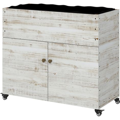 Potager surélevé à roulettes avec compartiment de rangement, revêtement intérieur, aspect vieilli, 110 x 50 x 95 cm, blanc (1/5)