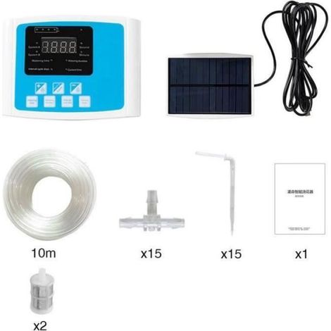 1 système d'irrigation goutte-à-goutte, double pompe, minuterie programmable, arrosage automatique solaire, pour jardin domestique et potager (1/4)