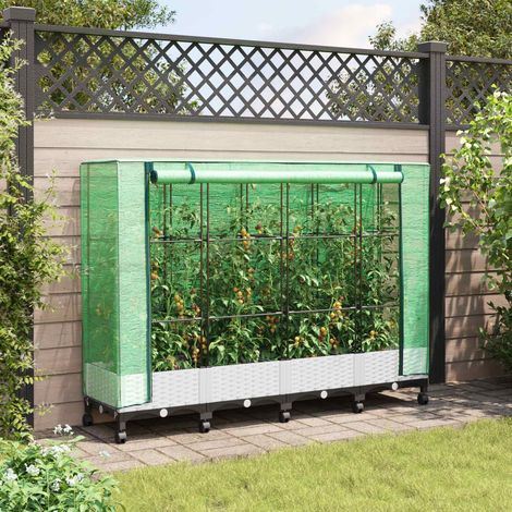 Teenpull – Gartenplanter mit Gewächshausabdeckung und Rädern 4 Stk. Weiß (1/5)