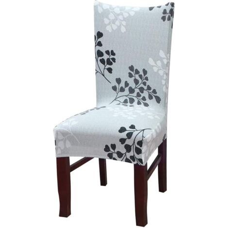 Housse de chaise extensible amovible et lavable, housse de chaise moderne pour salle à manger, décoration de bouquet de mariage, hôtel, restaurant, feuilles grises (1/5)