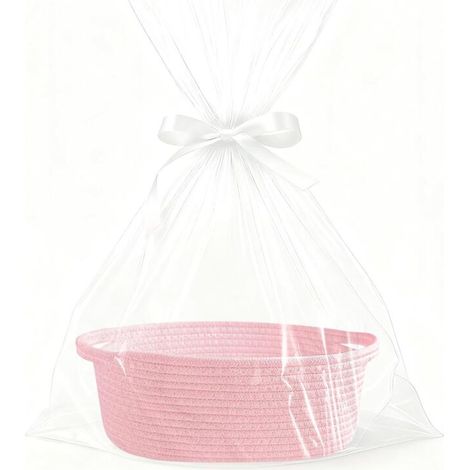 Bardusch-Panier cadeau vide tressé avec rubans, coloris rose, à garnir pour occasions spéciales comme Pâques ou mariage (1/4)