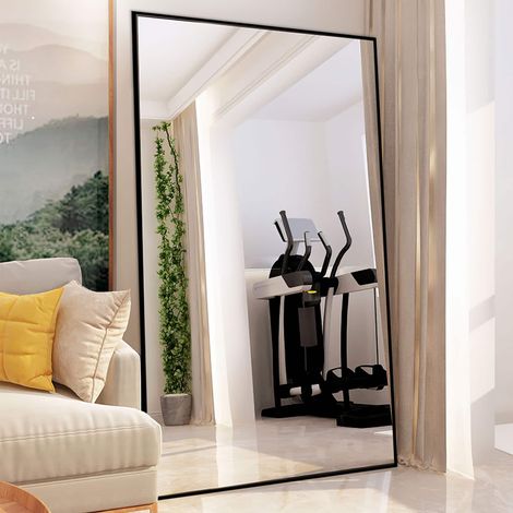 Grand Miroir Mural pour Chambre à Coucher avec Cadre en Alliage d'aluminium - 129,5 x 81,3 cm - pour Salon, Chambre à Coucher, Suspendu ou appuyé Contre Un Mur - Noir (1/5)