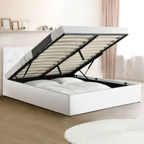 Box cama doble AUSTIN con somier 140 x 190 CM PVC blanco