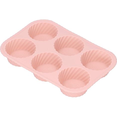Runde Silikon-Backform mit 6 Mulden für Schokoladenkuchen, Muffins und Kekse – hitzebeständig und mikrowellengeeignet (dunkelrosa) (1/4)
