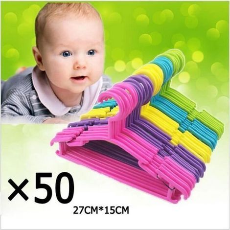 Lot de 50 cintres pour bébé et enfant en plastique sur crochet - 5 couleurs - 27 x 15 cm (1/4)